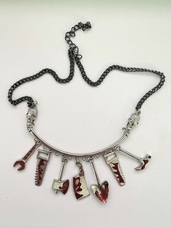 Jewelry - Halloween spooky season bloodsplatter tools skull necklace